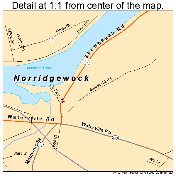 Norridgewock, Maine road map detail