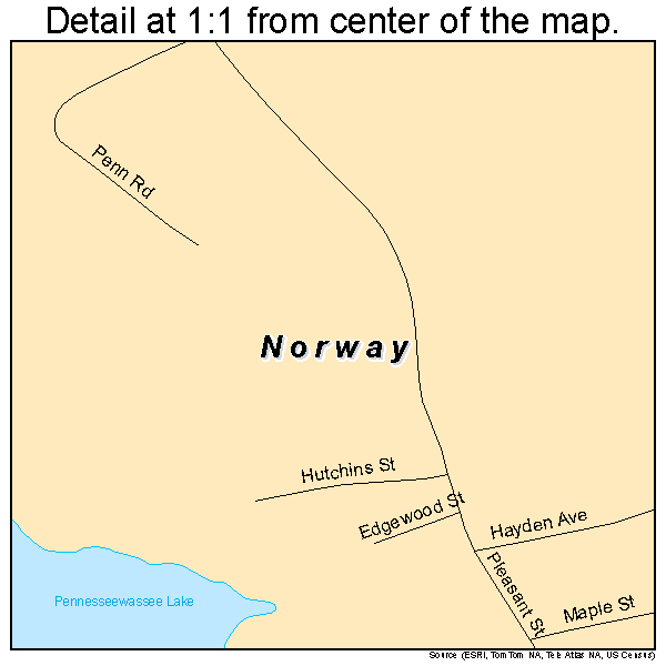 Norway, Maine road map detail