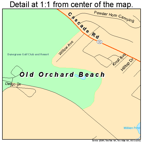 Old Orchard Beach, Maine road map detail