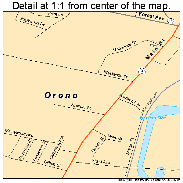 Orono, Maine road map detail