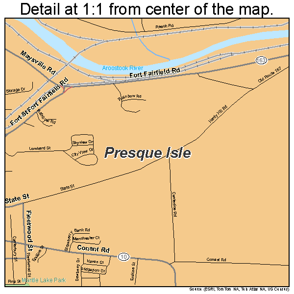 Presque Isle, Maine road map detail