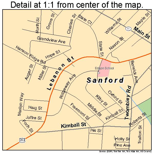 Sanford, Maine road map detail