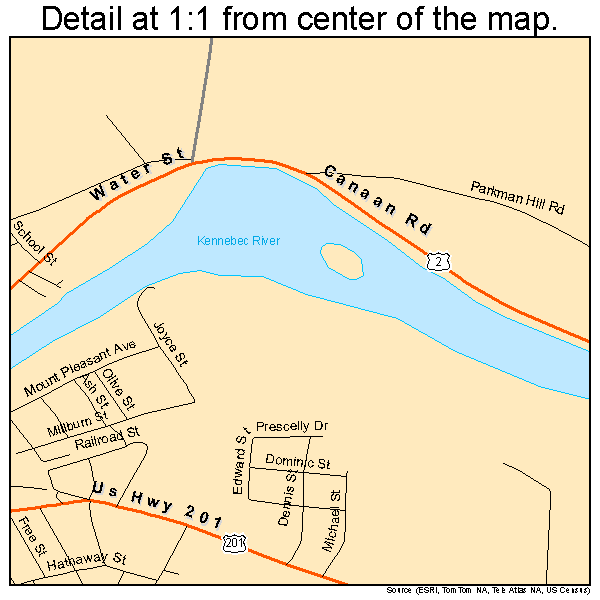 Skowhegan, Maine road map detail