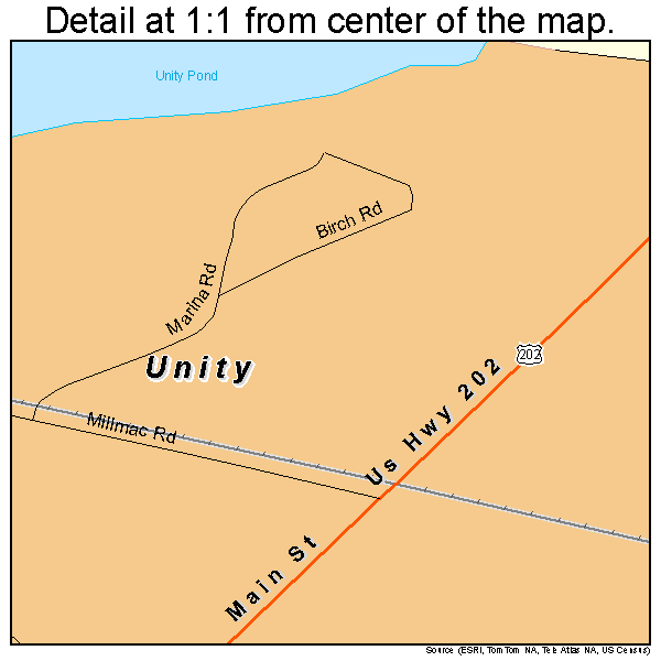 Unity, Maine road map detail