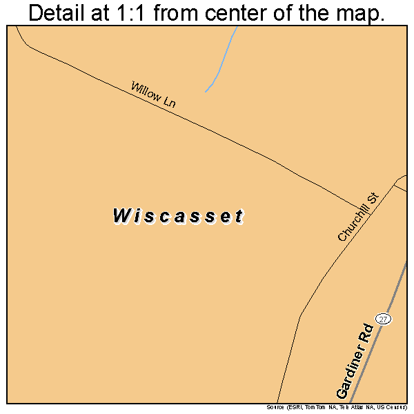 Wiscasset, Maine road map detail