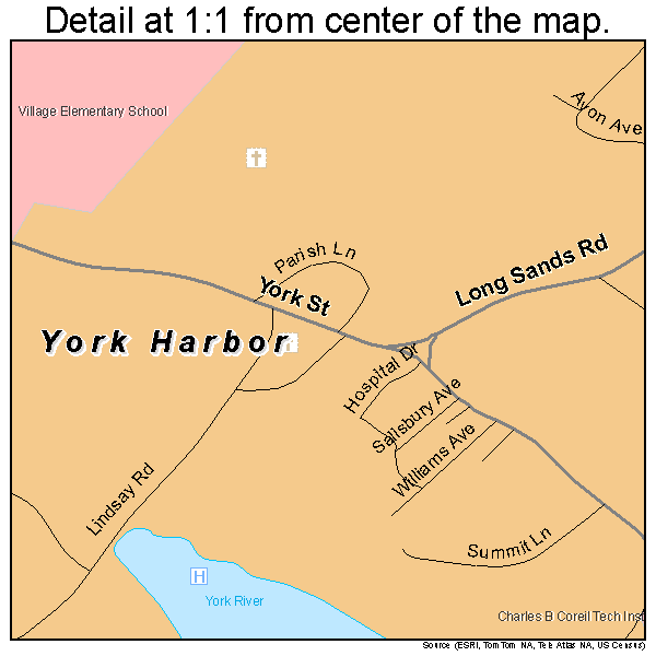 York Harbor, Maine road map detail