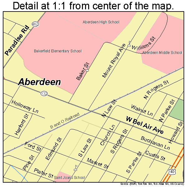 Aberdeen, Maryland road map detail