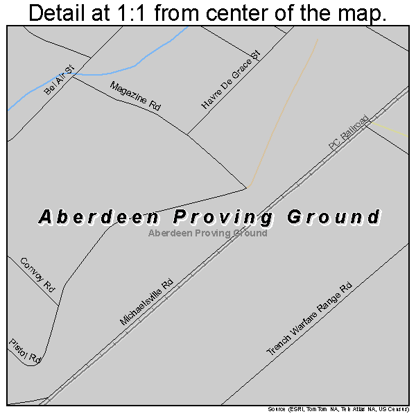 Aberdeen Proving Ground, Maryland road map detail