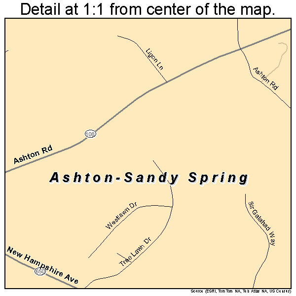 Ashton-Sandy Spring, Maryland road map detail