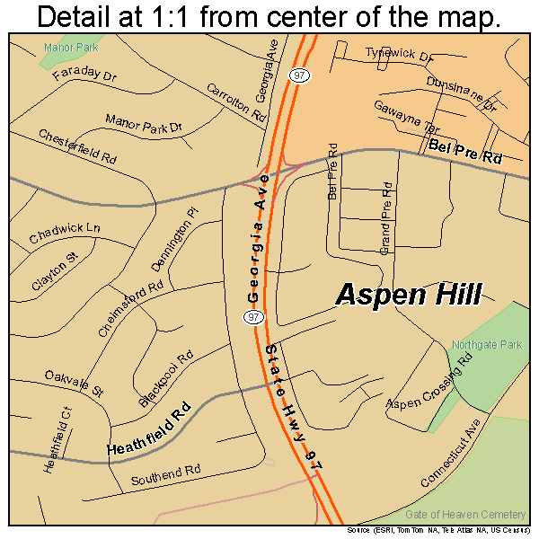 Aspen Hill, Maryland road map detail