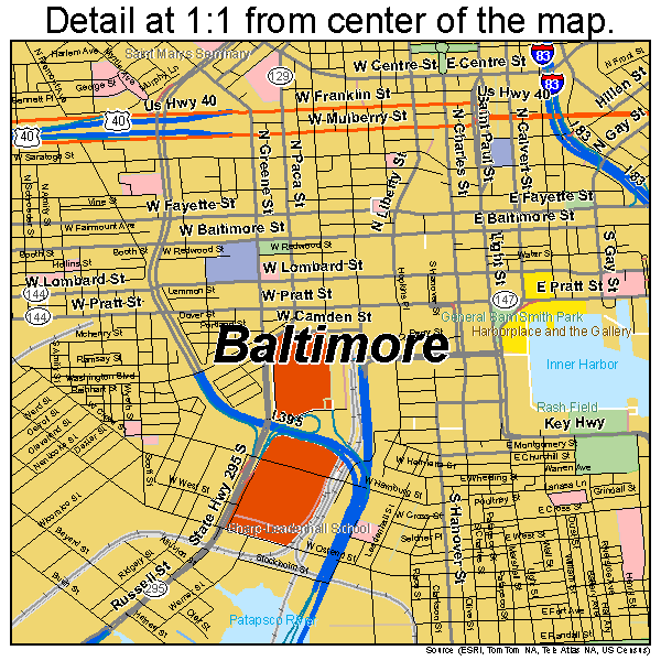 Baltimore, Maryland road map detail