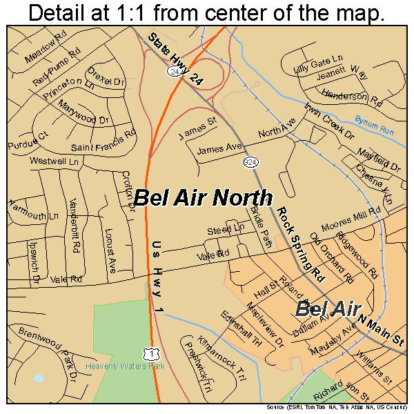Bel Air North, Maryland road map detail
