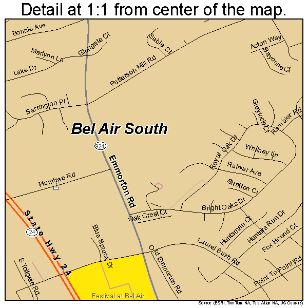 Bel Air South, Maryland road map detail
