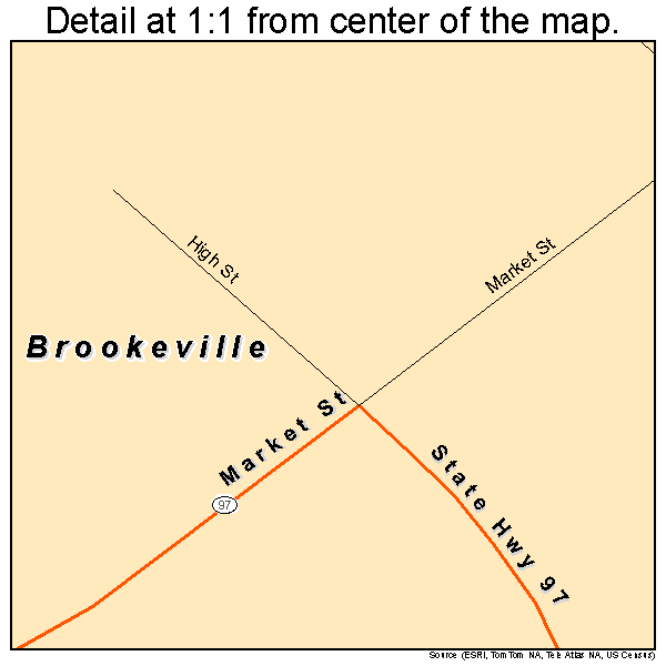 Brookeville, Maryland road map detail