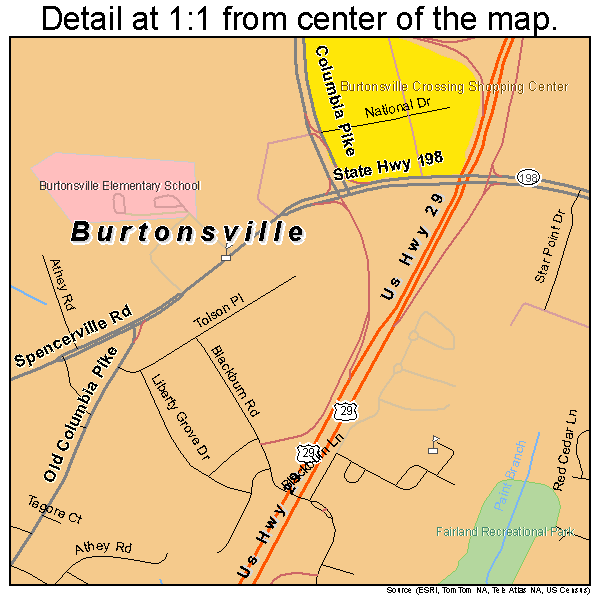 Burtonsville, Maryland road map detail