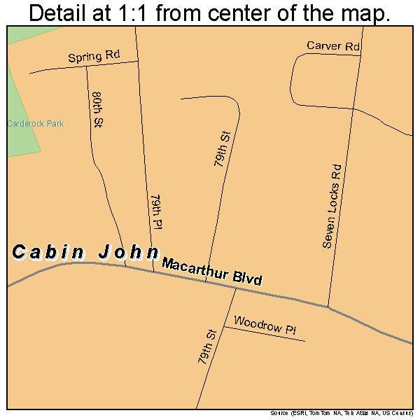 Cabin John, Maryland road map detail