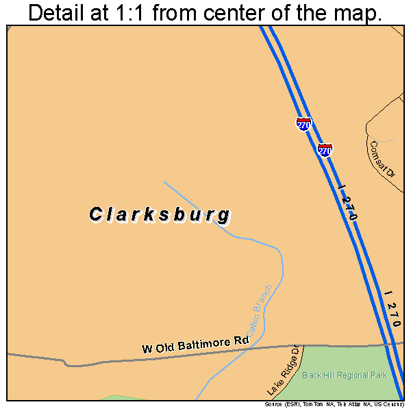 Clarksburg, Maryland road map detail
