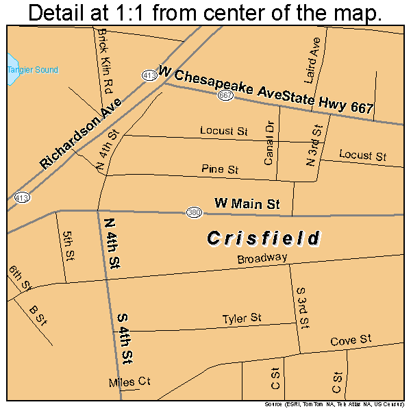 Crisfield, Maryland road map detail