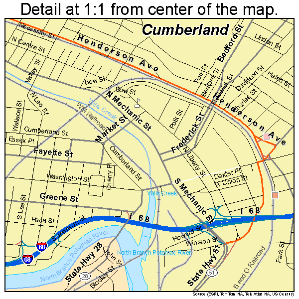 Cumberland, Maryland road map detail