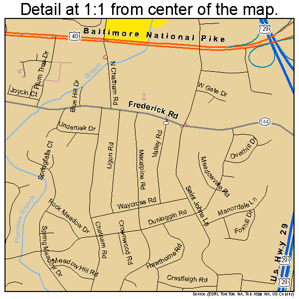 Ellicott City, Maryland road map detail