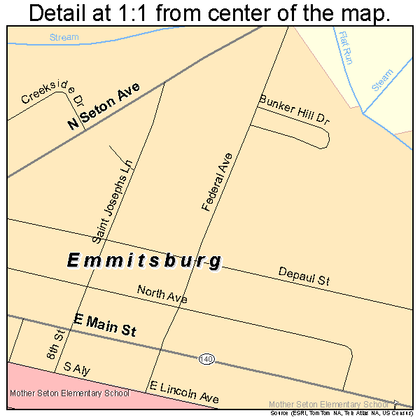 Emmitsburg, Maryland road map detail