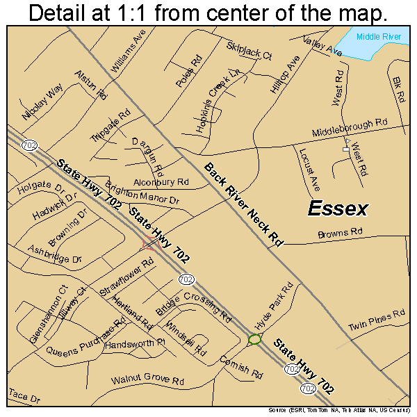 Essex, Maryland road map detail