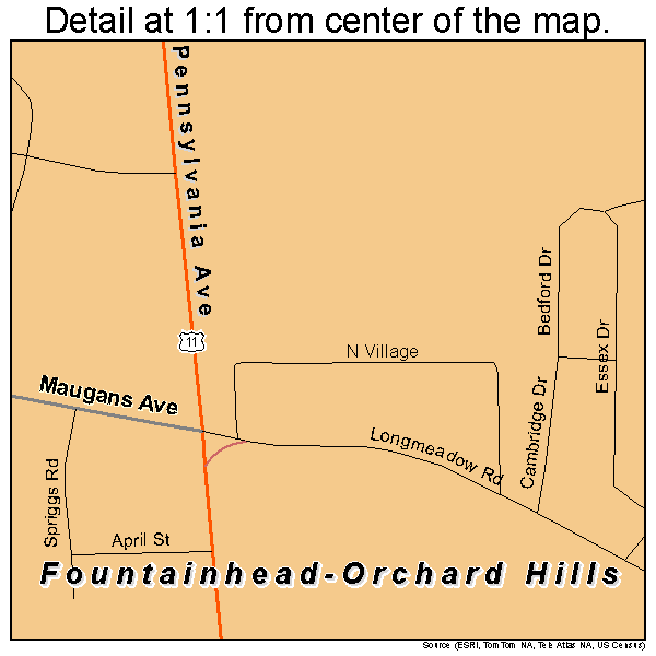 Fountainhead-Orchard Hills, Maryland road map detail