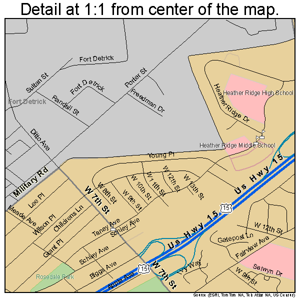 Frederick, Maryland road map detail