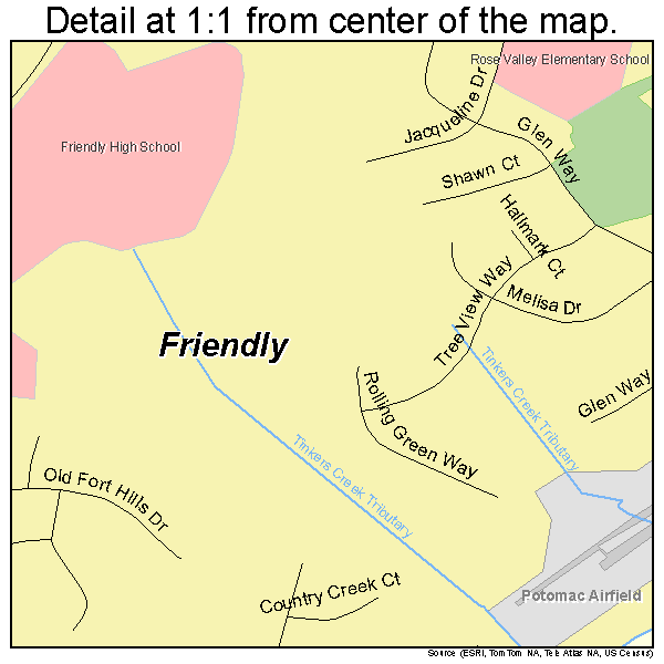 Friendly, Maryland road map detail