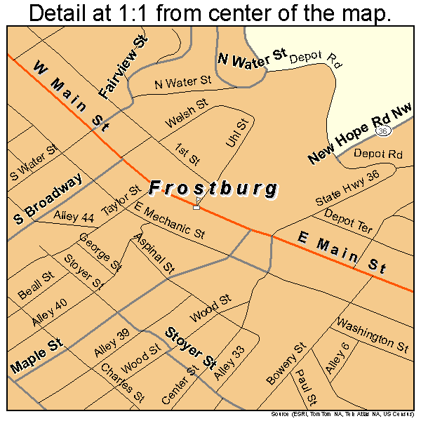 Frostburg, Maryland road map detail