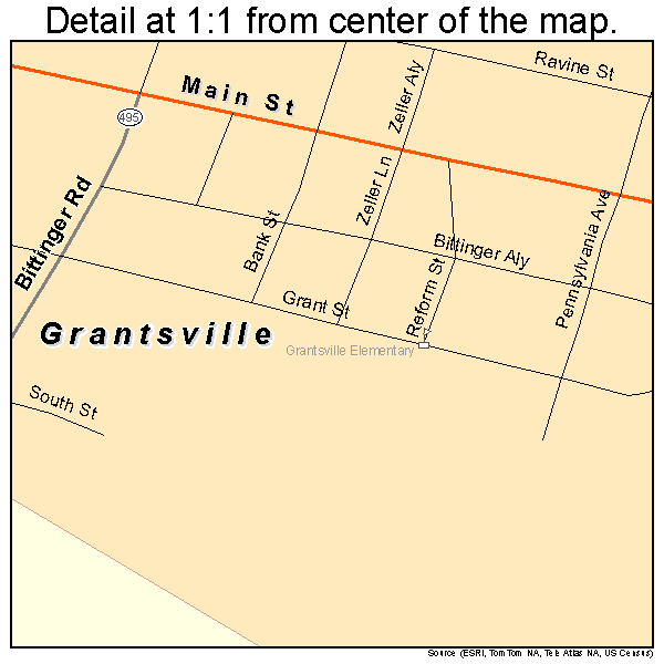 Grantsville, Maryland road map detail