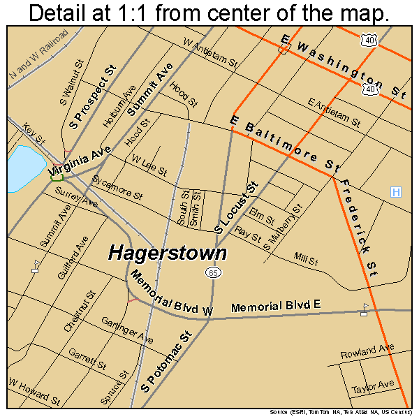 Hagerstown, Maryland road map detail