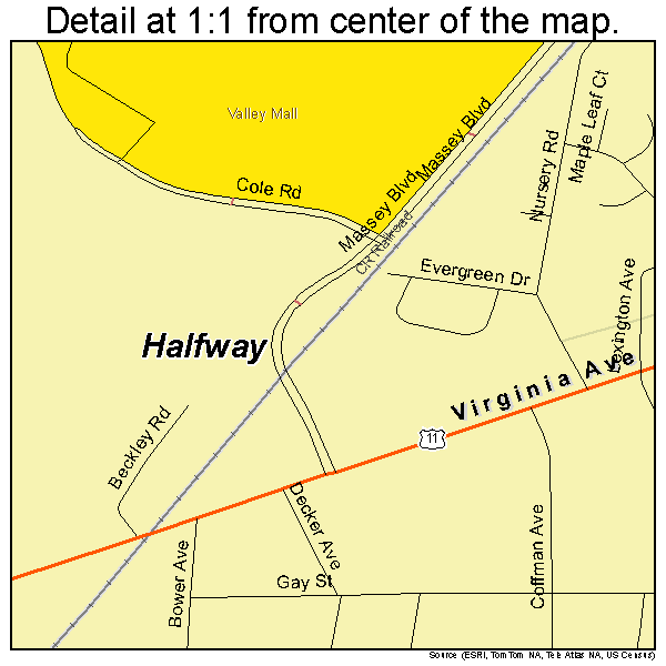 Halfway, Maryland road map detail