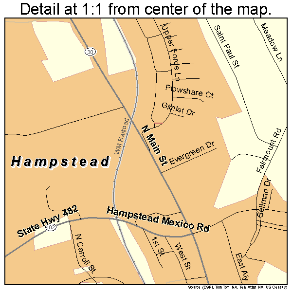 Hampstead, Maryland road map detail