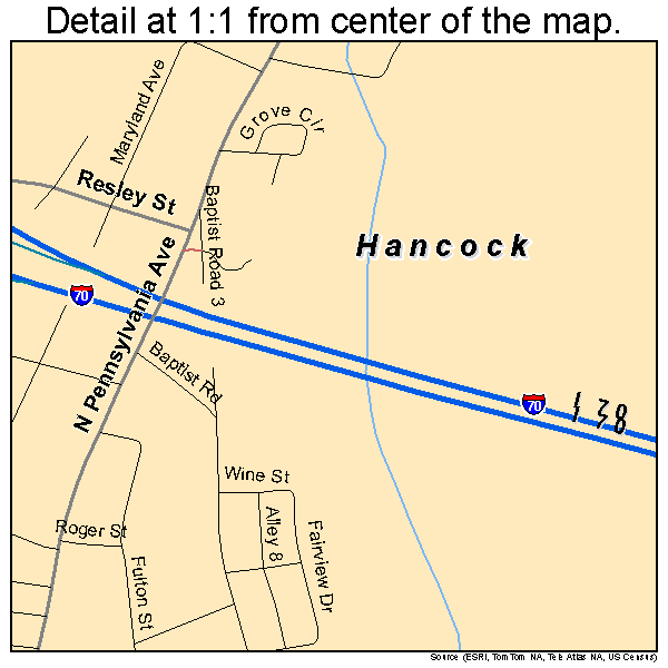 Hancock, Maryland road map detail