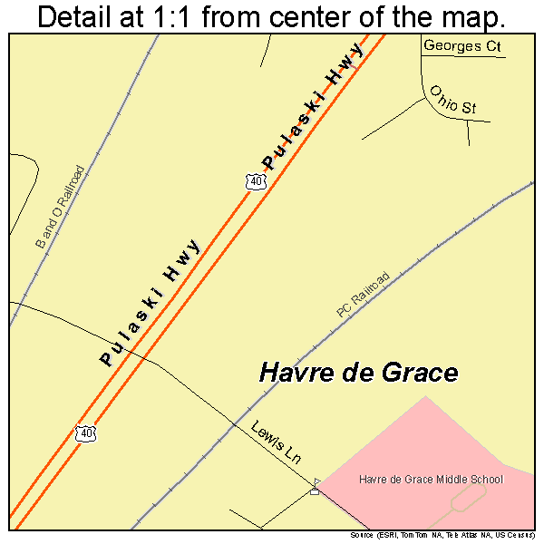 Havre de Grace, Maryland road map detail