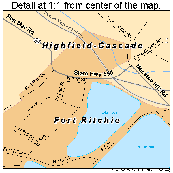 Highfield-Cascade, Maryland road map detail