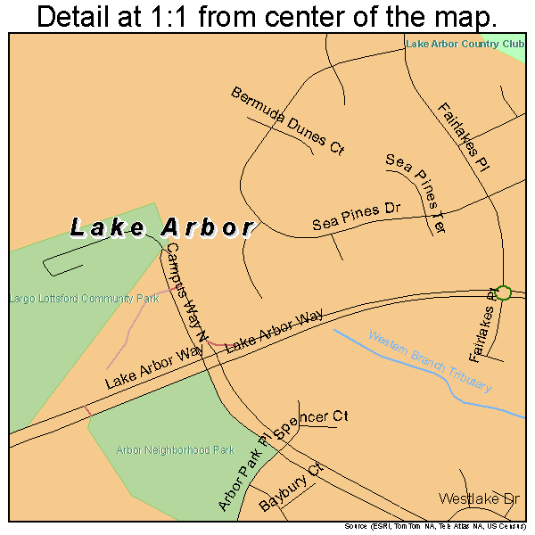 Lake Arbor, Maryland road map detail