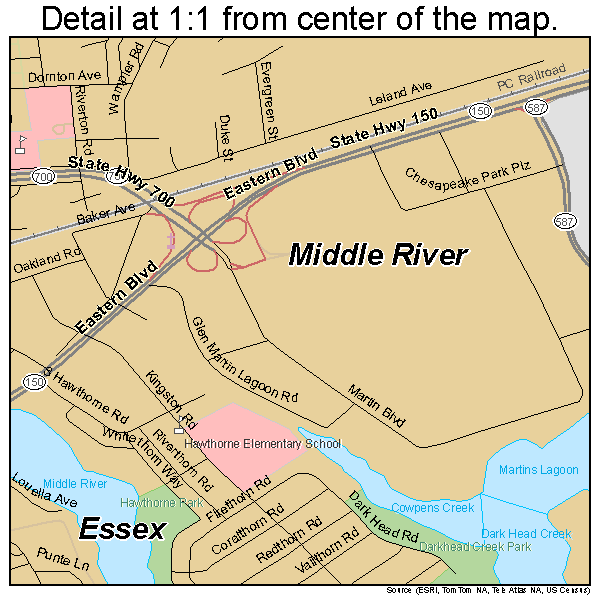 Middle River, Maryland road map detail