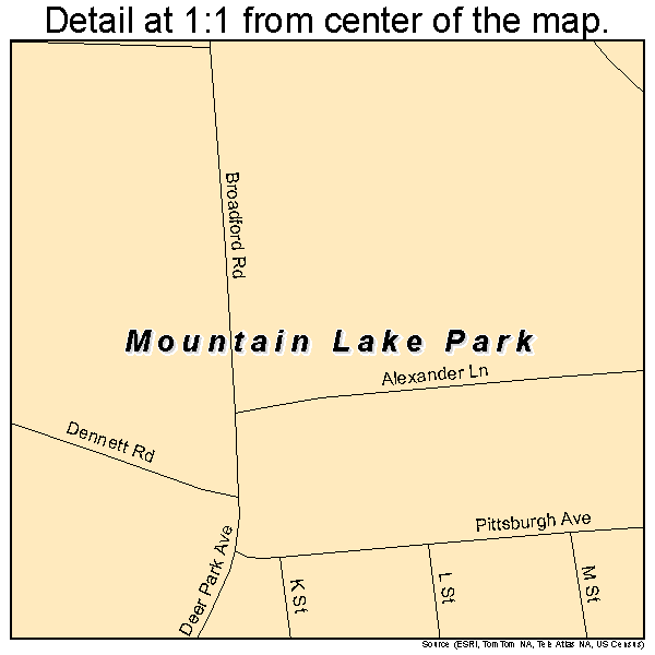 Mountain Lake Park, Maryland road map detail