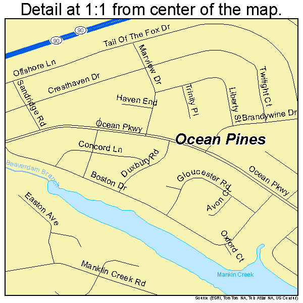 Ocean Pines, Maryland road map detail
