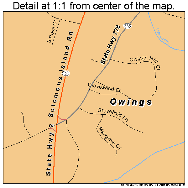 Owings, Maryland road map detail