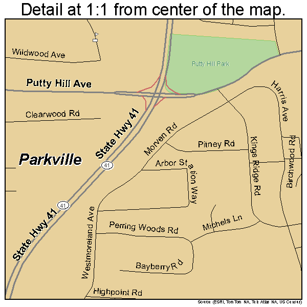 Parkville, Maryland road map detail