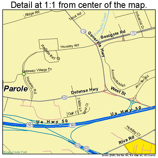 Parole, Maryland road map detail