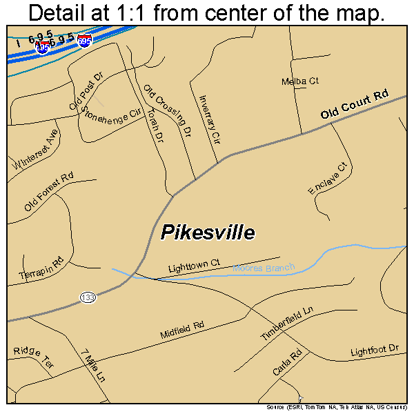 Pikesville, Maryland road map detail