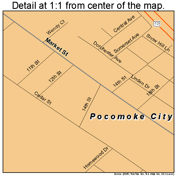 Pocomoke City, Maryland road map detail
