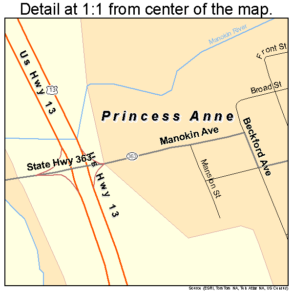 Princess Anne, Maryland road map detail
