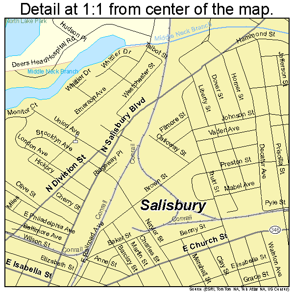 Salisbury, Maryland road map detail