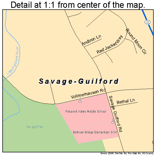 Savage-Guilford, Maryland road map detail
