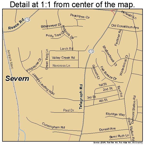 Severn, Maryland road map detail